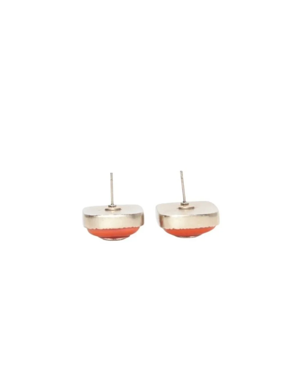 Chanel Earrings CC Logo Square Button Orange Gold